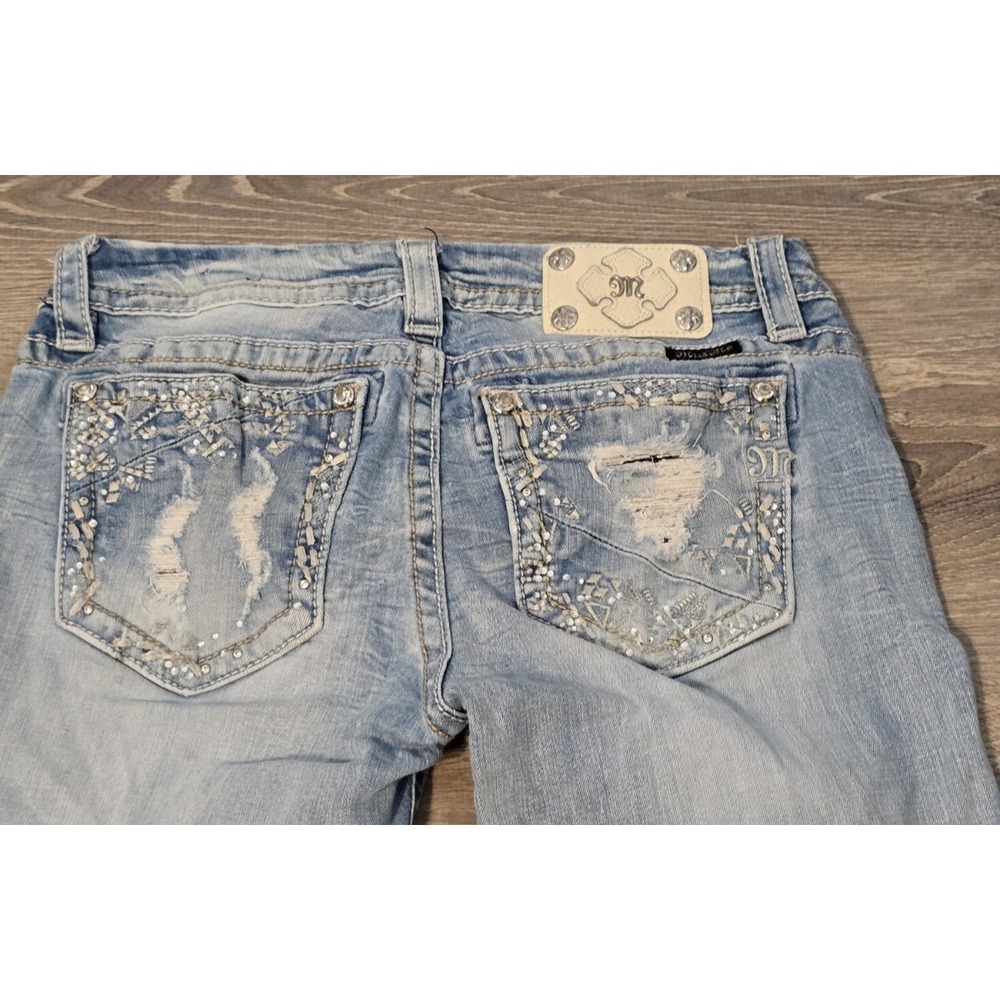 Miss Me Light Blue Boot Cut Jeans Like New Light Wash Thick Stitch 29